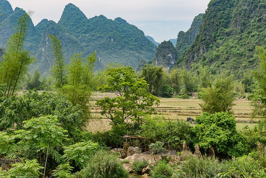 Farmland and a wodden water pump