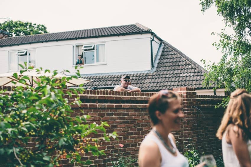 Neighbour saying hello on the wedding day