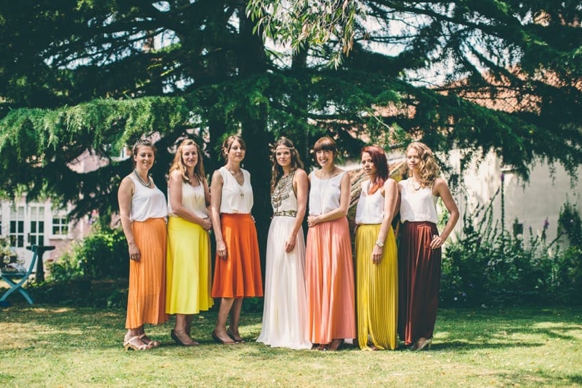 Colourful bridesmaid dresses and skirts