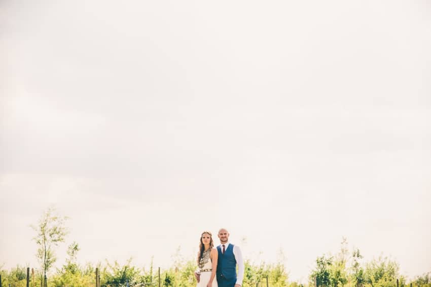 Bride and groom creative wedding portrait