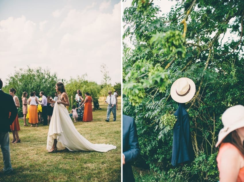 Bride walking through wedding reception