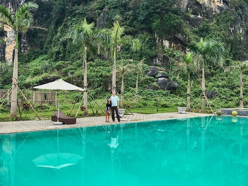 Breakfast at the pool - Trang looks even smaller on this picture