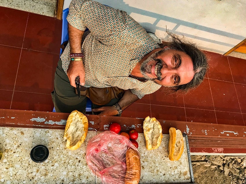 A happy Mitsos! Bread, tomatoes and olive oil!