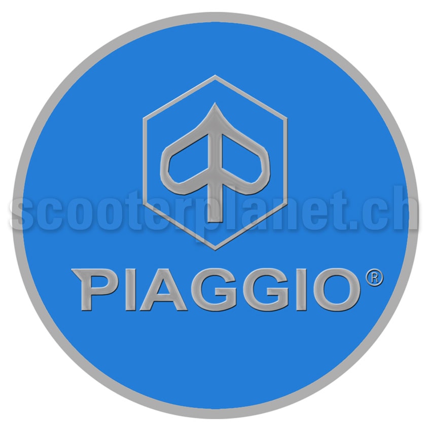 SCOOTERPRODUCTS - Kleber Piaggio Emblem (Sechseck) und Schritzug, rund mittel