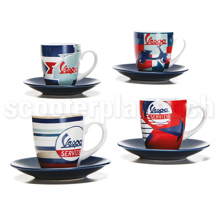 VESPA FORME - Tassen-Set 4 Espresso-Tassen inkl. Unterteller Vespa Servizio verschiedene Motive