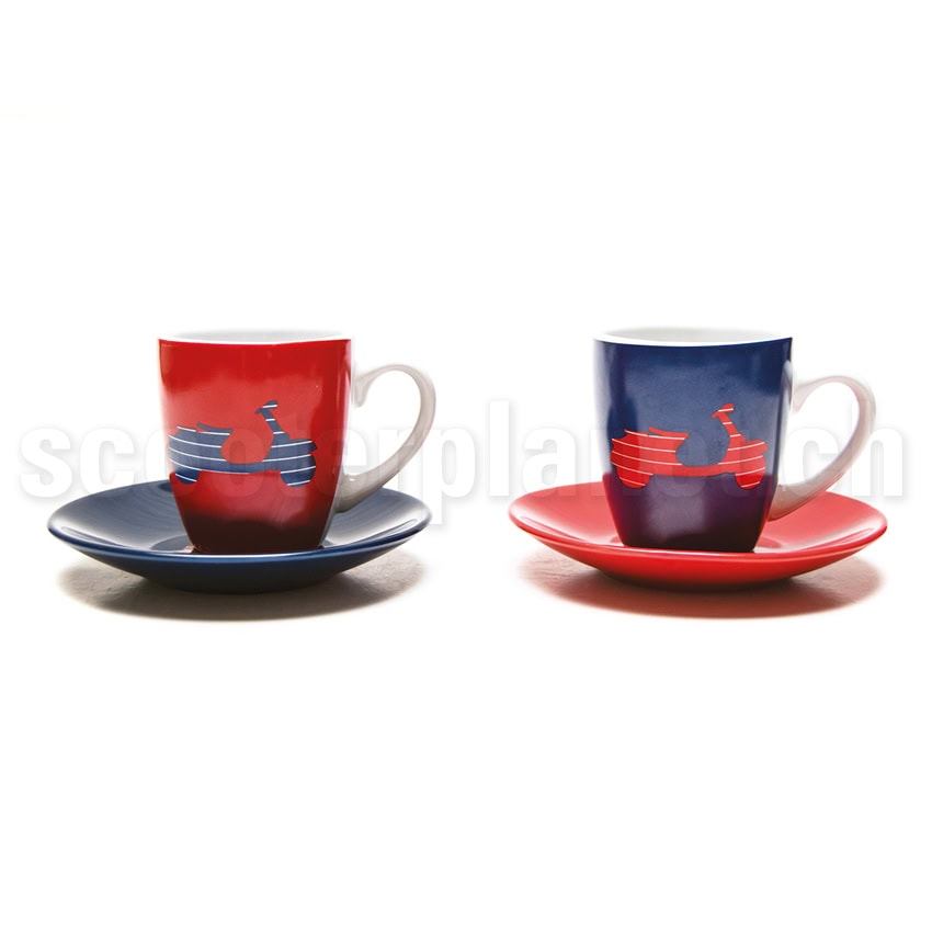 VESPA FORME - Tassen-Set (Paar) Espresso-Tassen mit Unterteller Vespa Servizio Blau Vespa