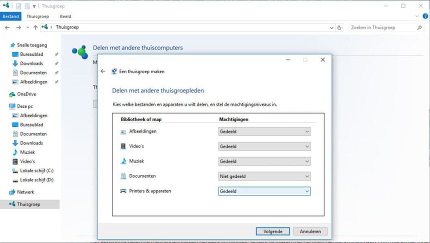 In dit scherm geef je aan welke machtigingen andere gebruikers hebben ten aanzien van de inhoud van deze computer.