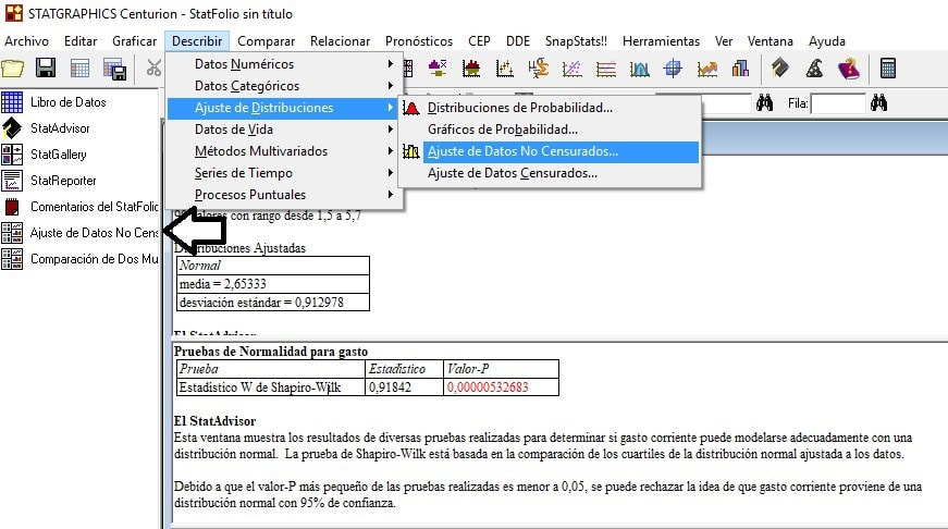 Test de normalidad en Statgraphics
