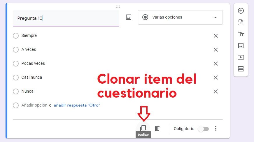 Clonar preguntas con las mismas opciones de respuesta