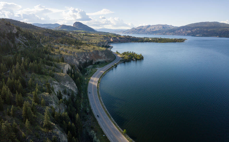 Aerial panoramic view of Okanagan Lake
