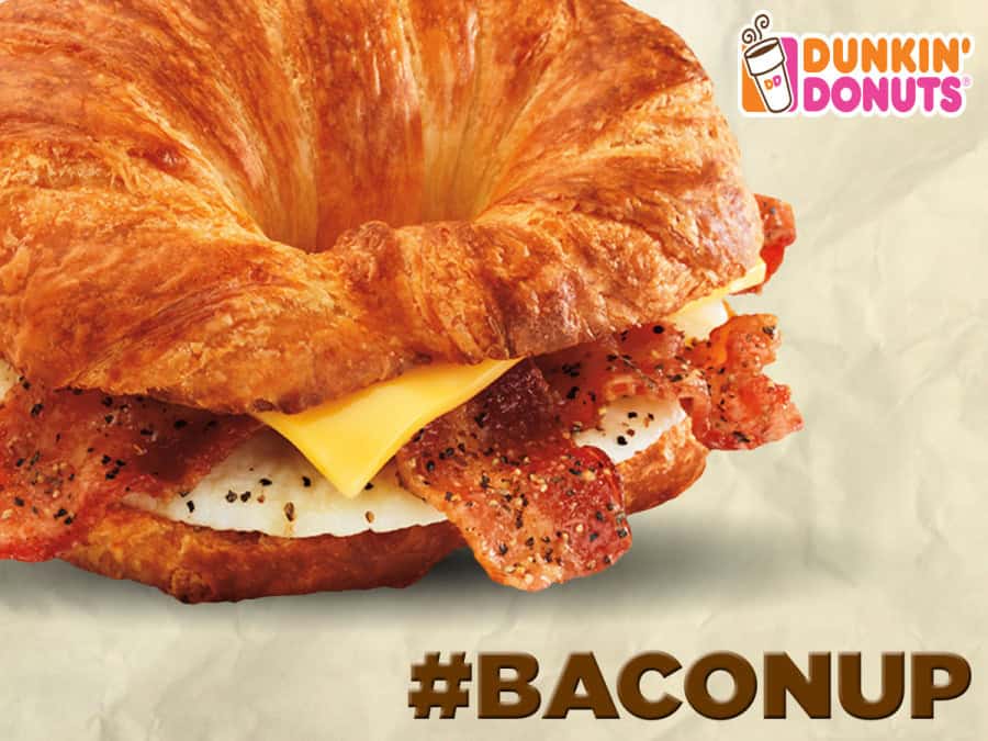 #baconup dunkin donuts new black pepper bacon breakfast sandwich