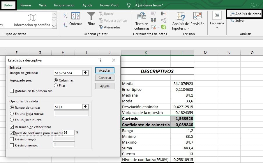 test de normalidad en excel