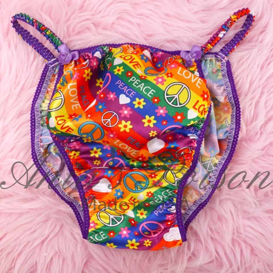 Rainbow Pride Hippie floral Ania's Poison Cut sissy MENS SATIN Beautiful Shiny Silky wet look Mens string Bikini panties