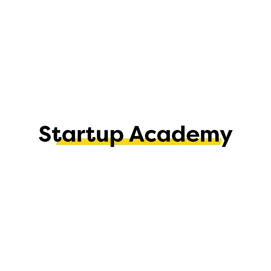 Nowe logo Startup Academy uproszczona żółta kreska reprezentująca element identyfikacji wizualnej na przezroczystym tle.