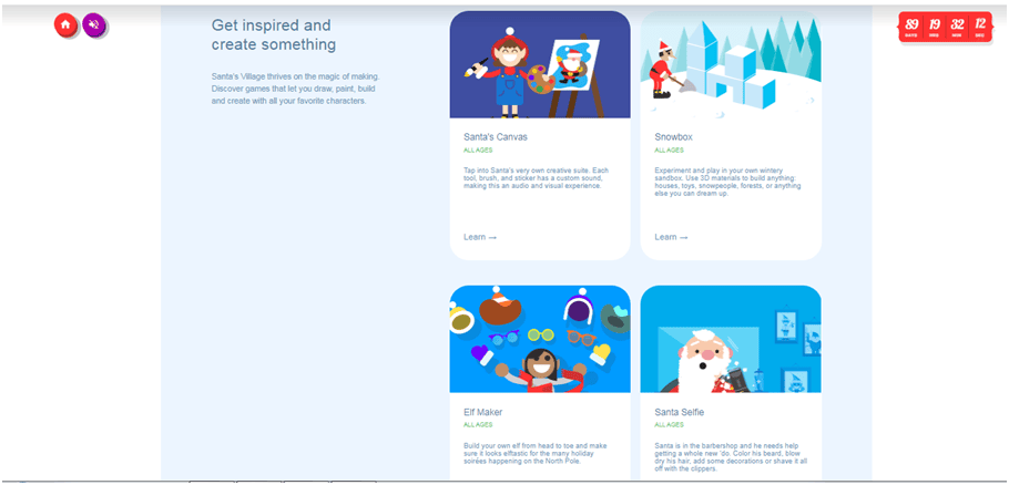 Play the Google memory game on Santa tracker 7 Create section in Santa tracker by google