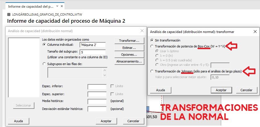 Transformaciones de la normal para estudiar la capacidad del proceso