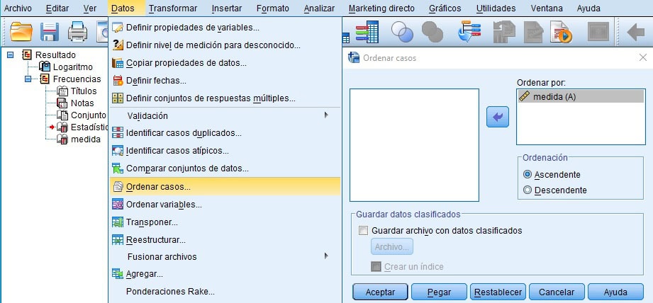 ordenar casos en SPSS