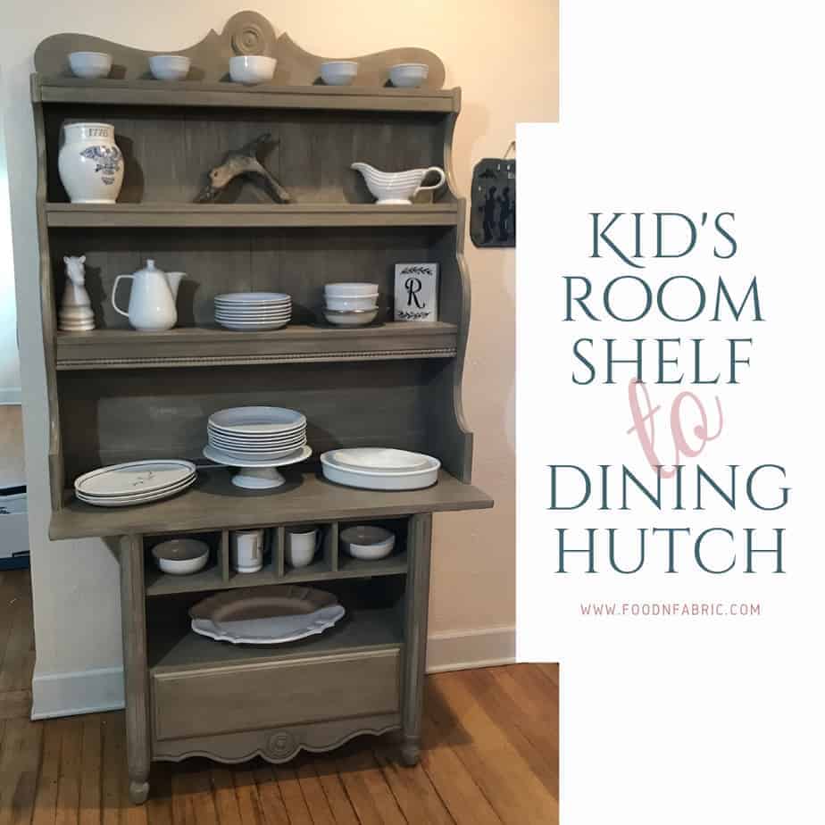 Upcycled plaster paint hutch in brown with white dishes
