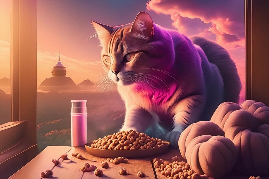 chat qui mange des croquettes adaptées à une digestion sensible