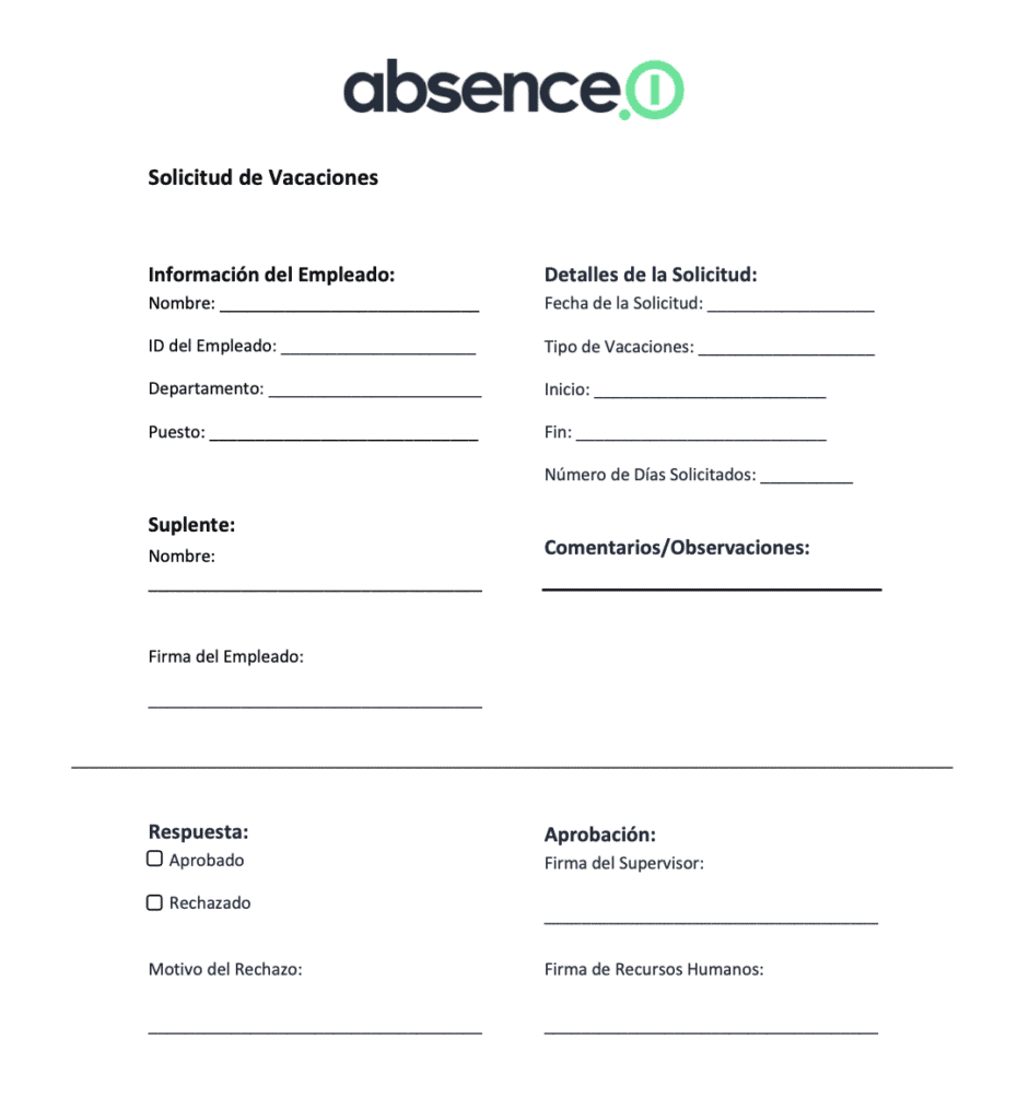 La plantilla de solicitud de vacaciones de absence.io