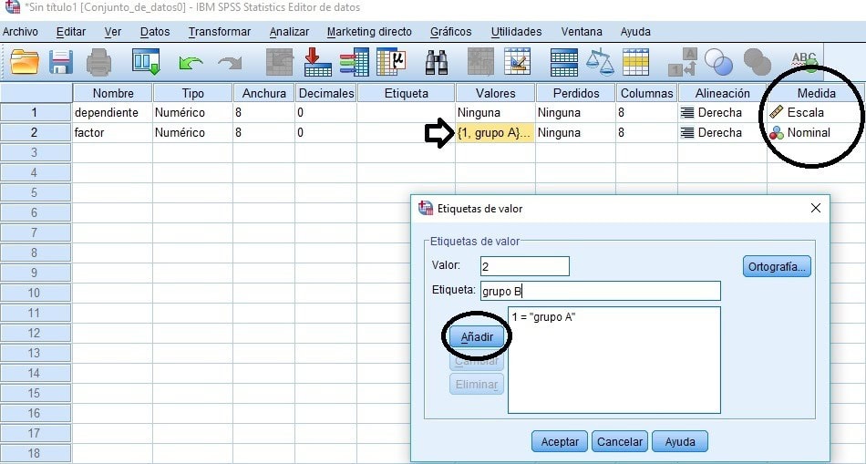 Definir las variables y su escala en la vista de variables