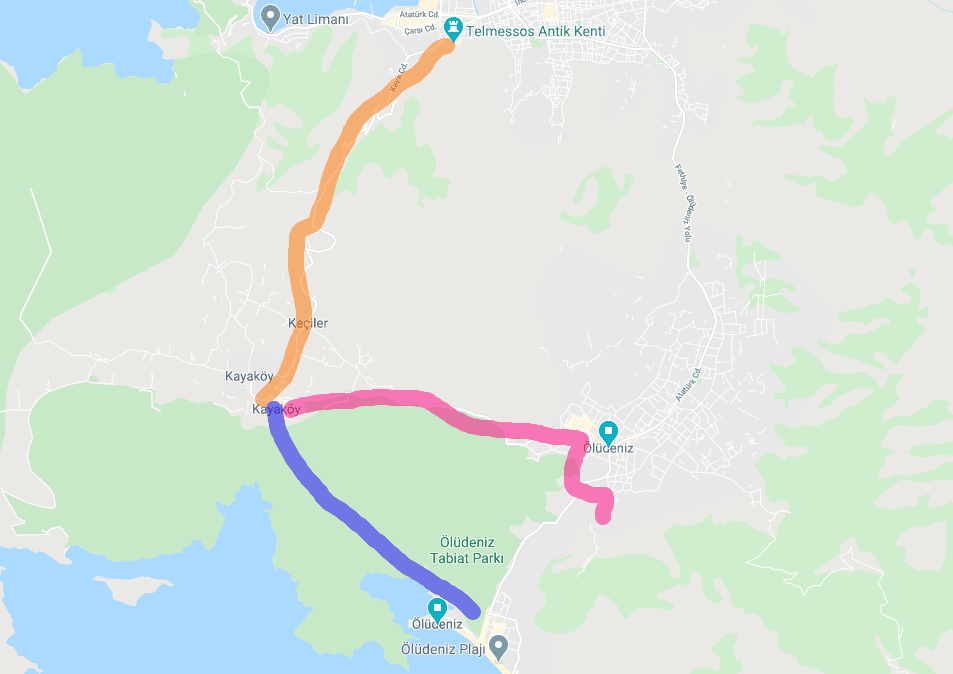 likya yolu fethiye kayaköy ölüdeniz haritası