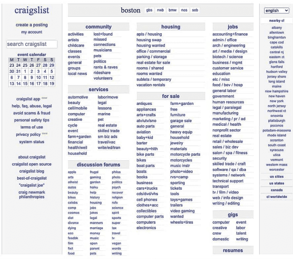 Craig's List used as example of bad website design