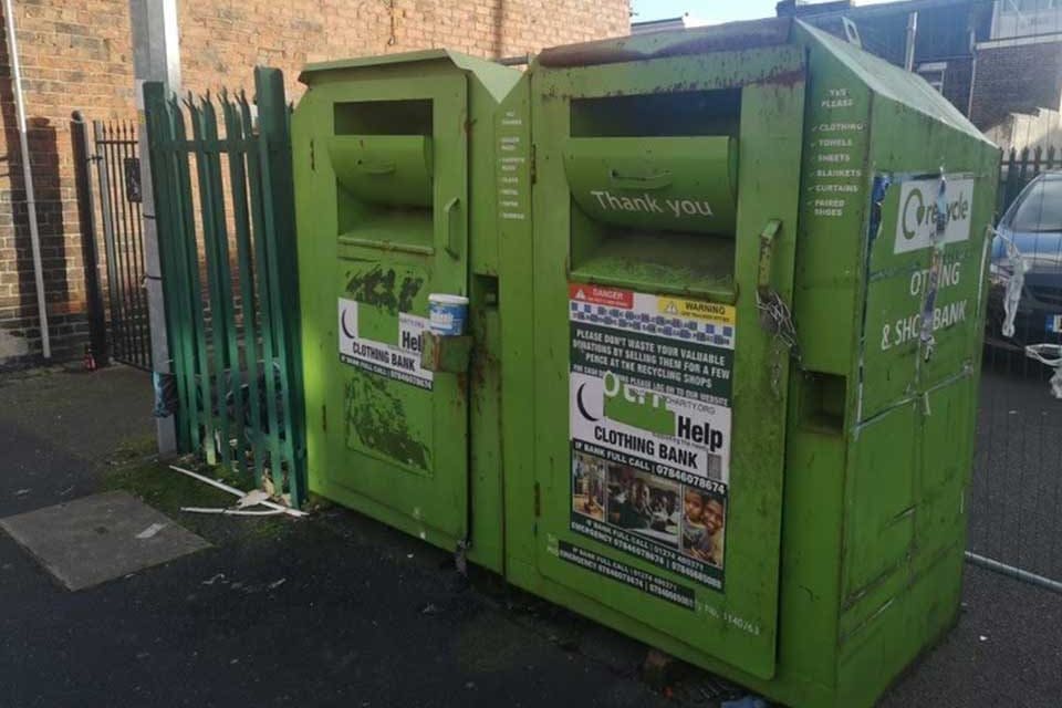 remove unauthorised clothing bins