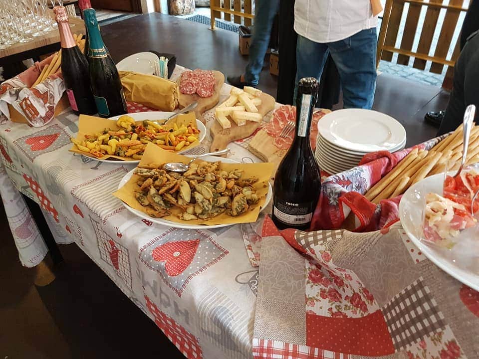 Table spread with variety of local foods