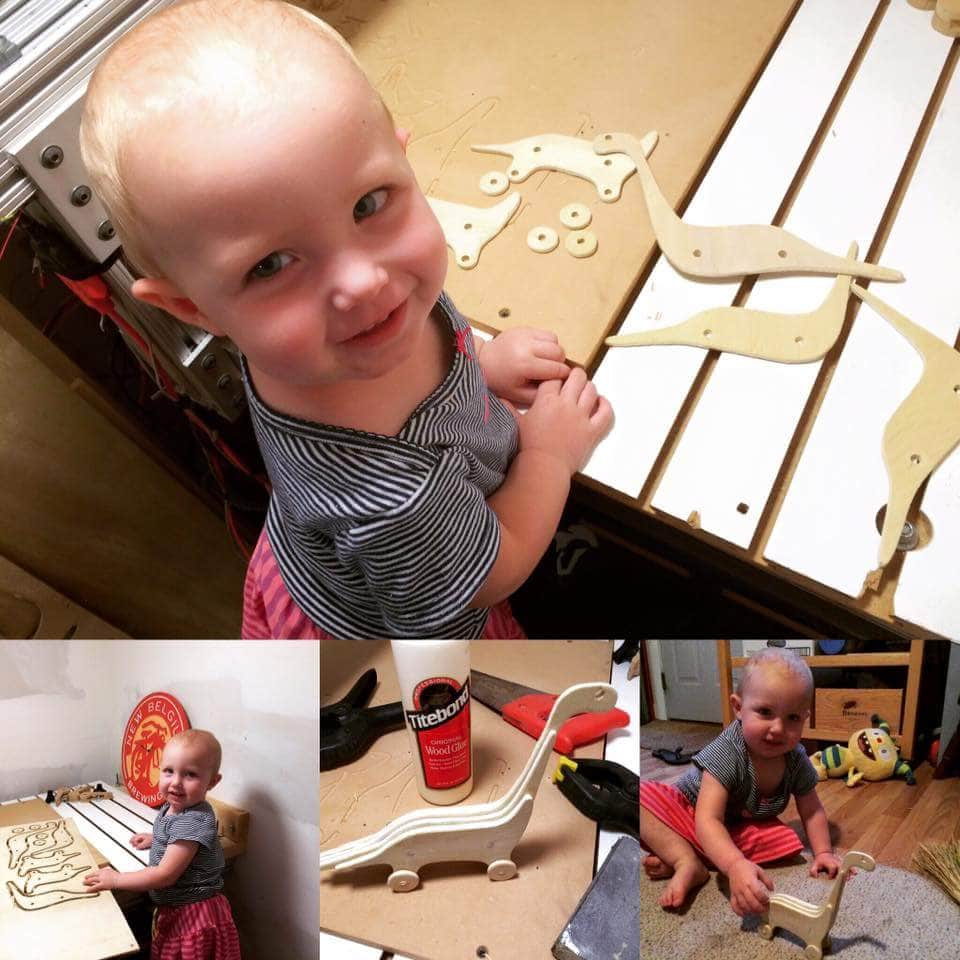 I can't remember if I shared this or not, making some dinos on the CNC machine with dad, they are quite the pair on the weekends it's a toy shop...