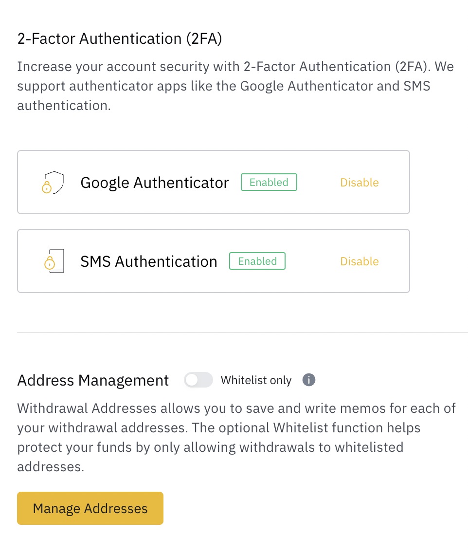 Binance 2FA options