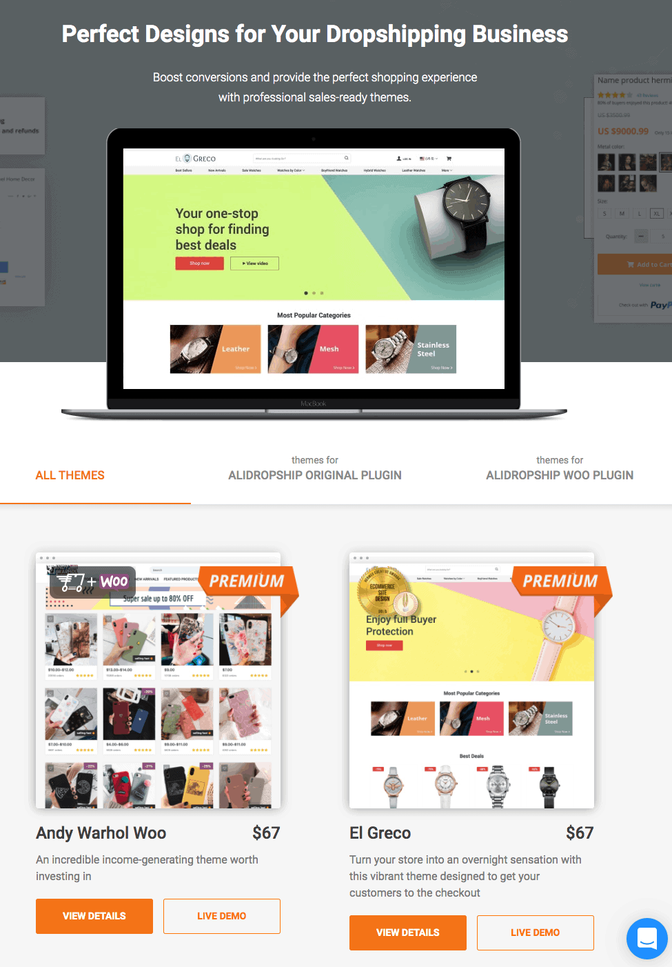 AliDropship Themes selection: which AliDropship themes are compatible with the Original or Woo plugin versions?