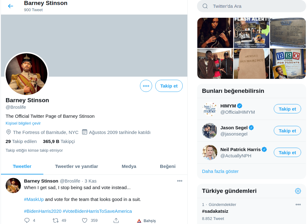 How I Met Your Mother Dizisinde Geçen Web Siteler barney twitterhesabı