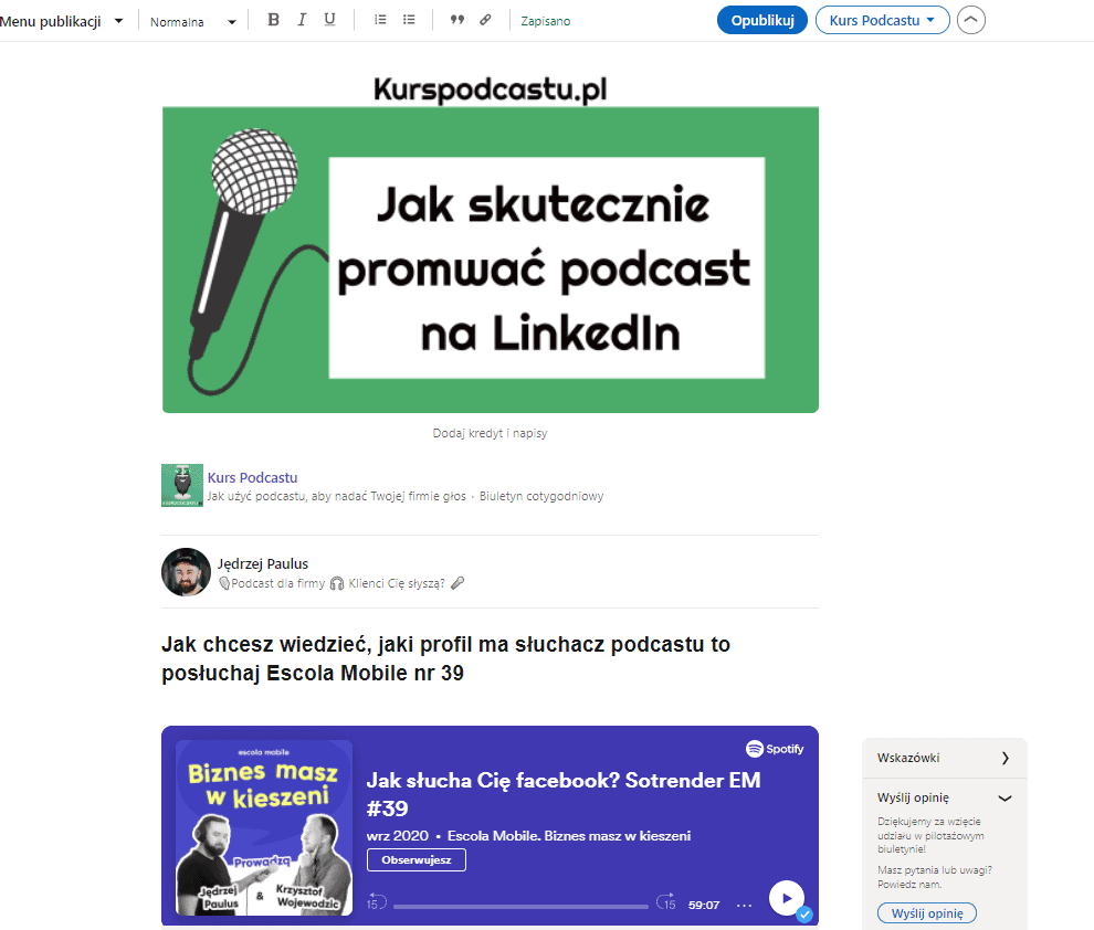 Biuletyn podcast na LinkedIn