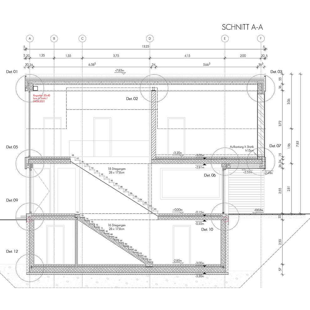 Architektur, Mauerwerk, Neubau, Einfamilienhaus, Bau, Schnitt, Planzeichnung, Plan