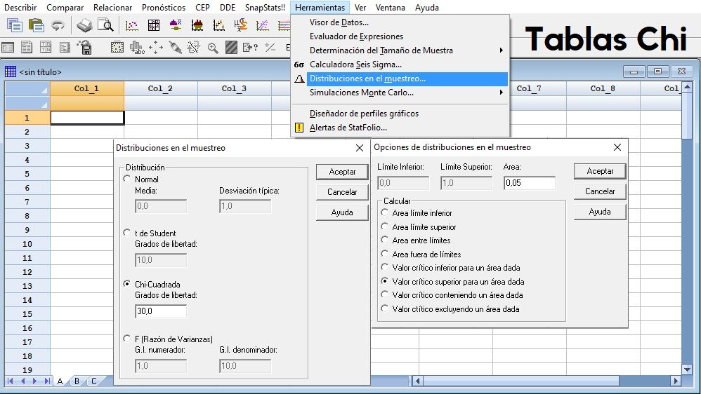Distribuciones de muestreo para buscar valores críticos en Tablas
