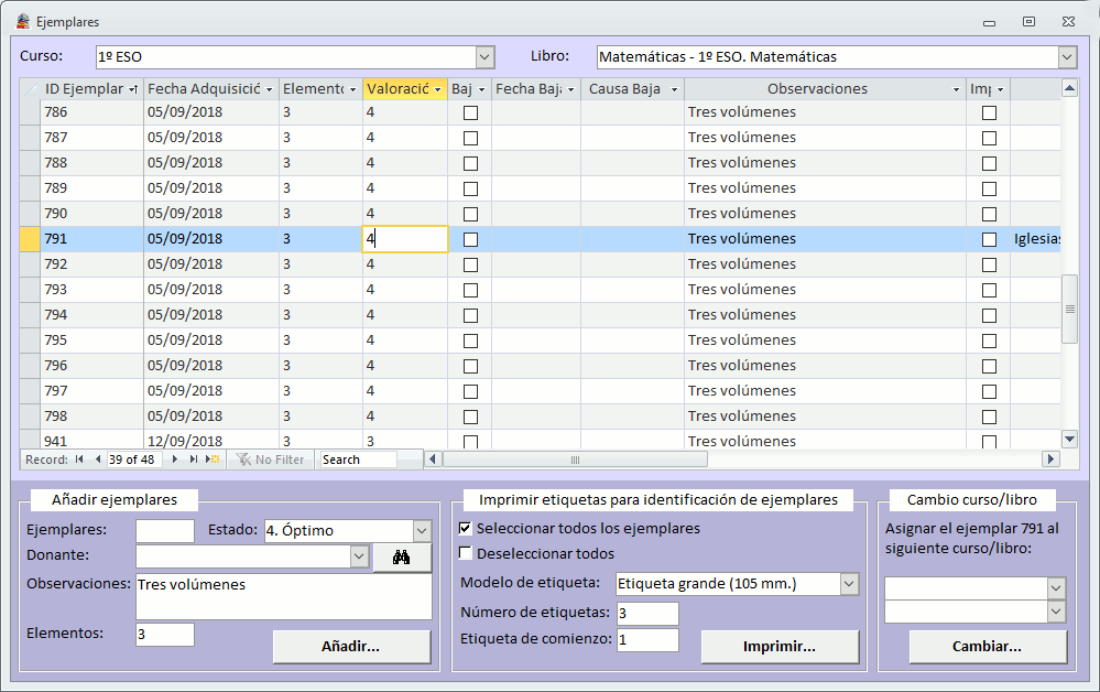 Control de ejemplares en el Banco de Libros