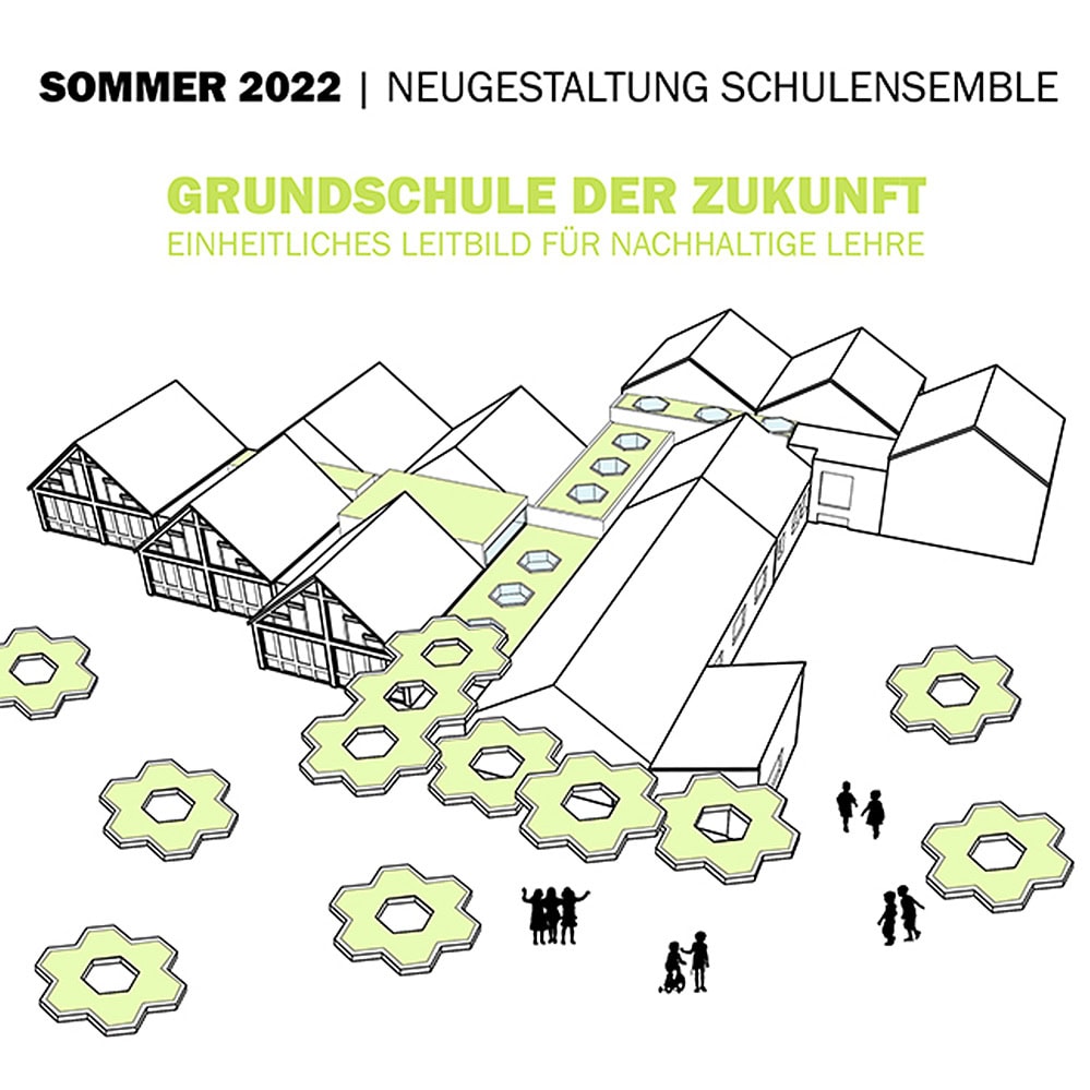 Render, Holzbau, Architektur, Grundschule, Nachhaltigkeit, Bauen, Umbau, Sanierung, Konzept, Piktogramm