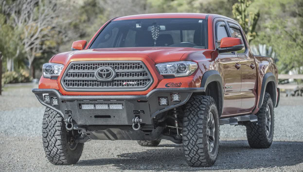 Body Armor 4x4 Desert Series Front Bumper on Red Toyota Tacoma