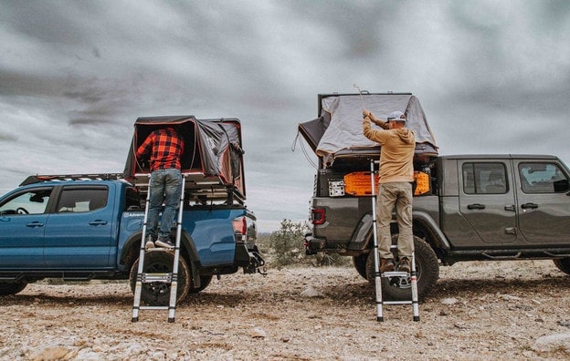 Side by side comparison of iKamper Skycamp Mini and Roofnest Condor Overland setup