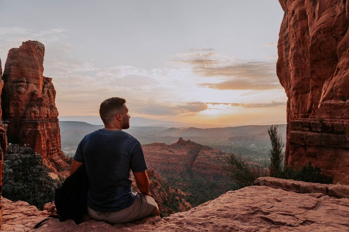 Hiking at sunset