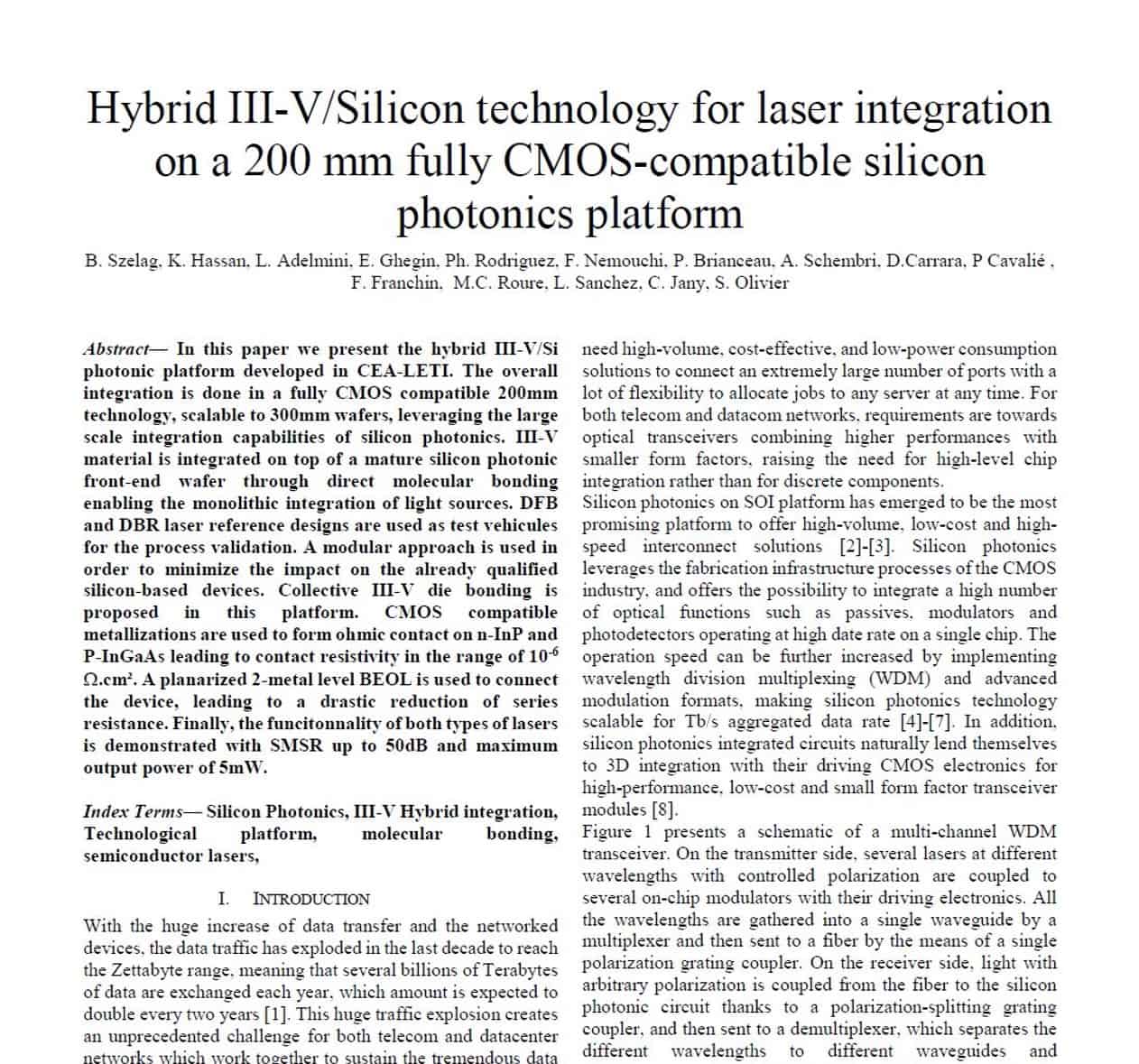 Hybrid III–V/Silicon Technology for Laser Integration on a 200-mm Fully CMOS-Compatible Silicon Photonics Platform