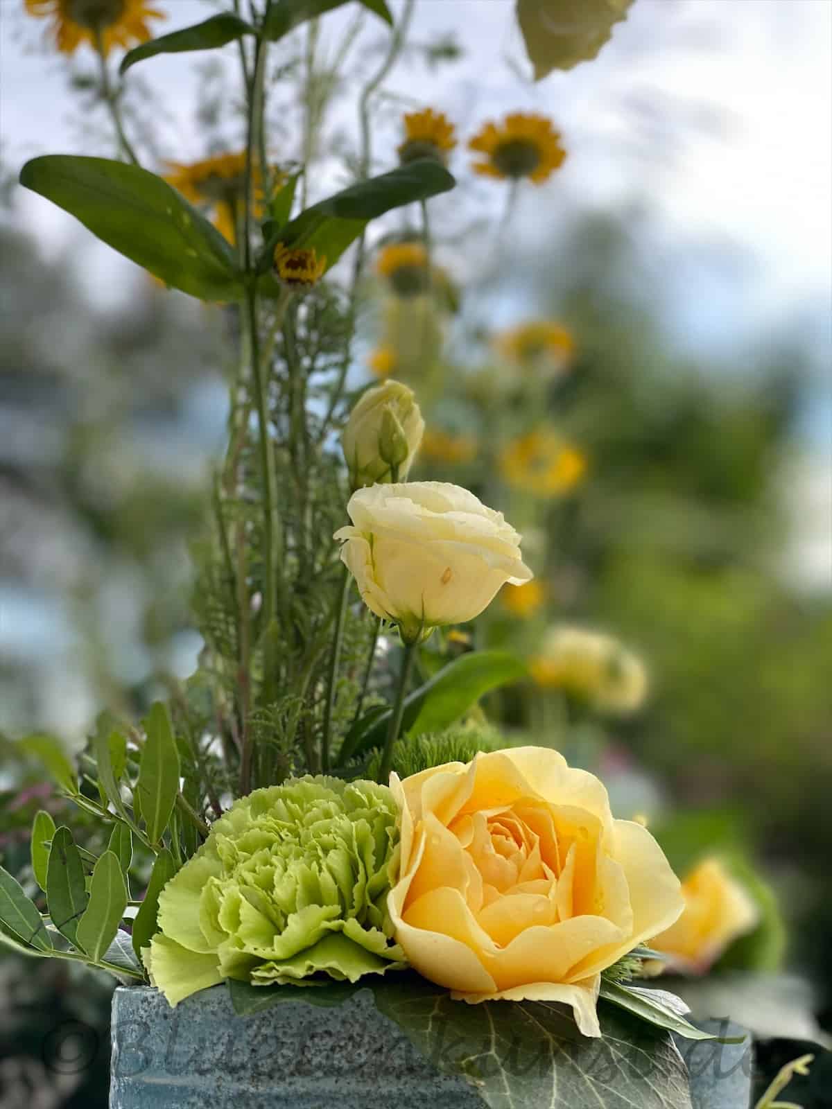 Tischdeko für Geburtstag in Karlskron mit gelbe Gartenrose