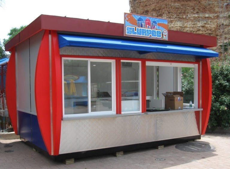 Outdoor food and beverage kiosk on location at Six Flags