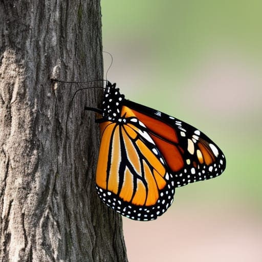 monarch butterfly lands on tree