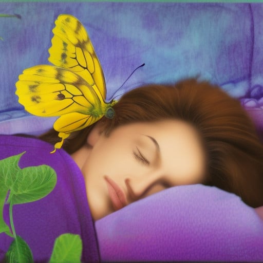 sleeping woman seeing a yellow butterfly in her dream
