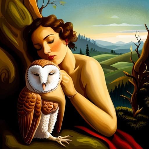 sleeping woman dreaming of a barn owl