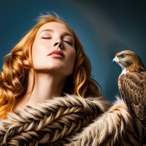 sleeping woman dreaming about red tailed hawk