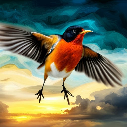 robin flying in the sky