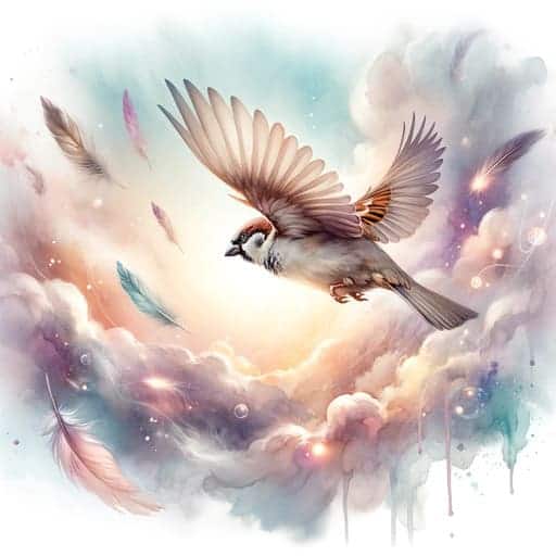 a sparrow flies in the sky